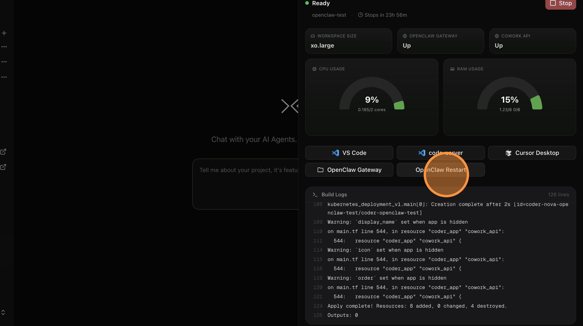 Click OpenClaw Restart