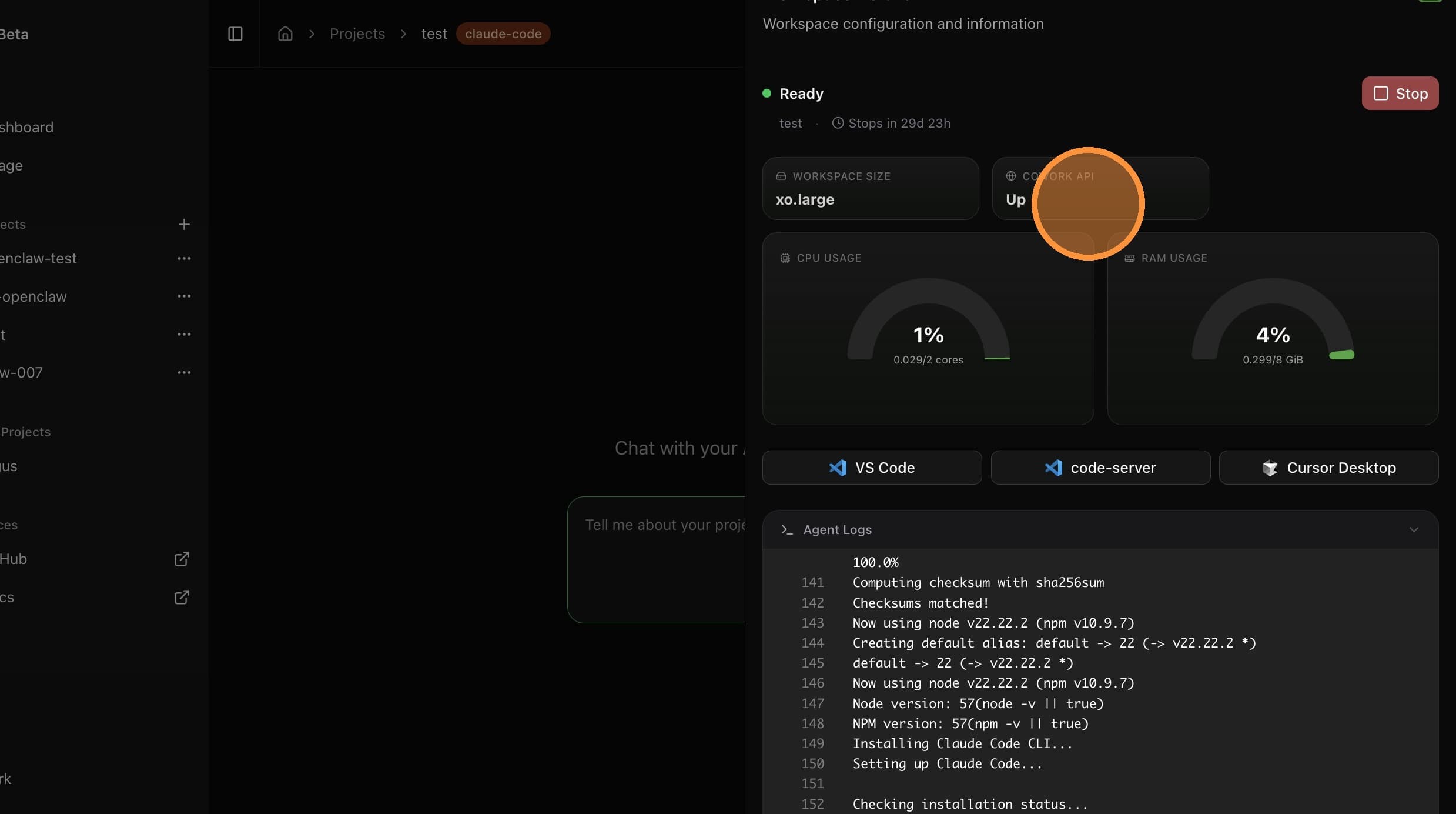 Cowork API Up indicator