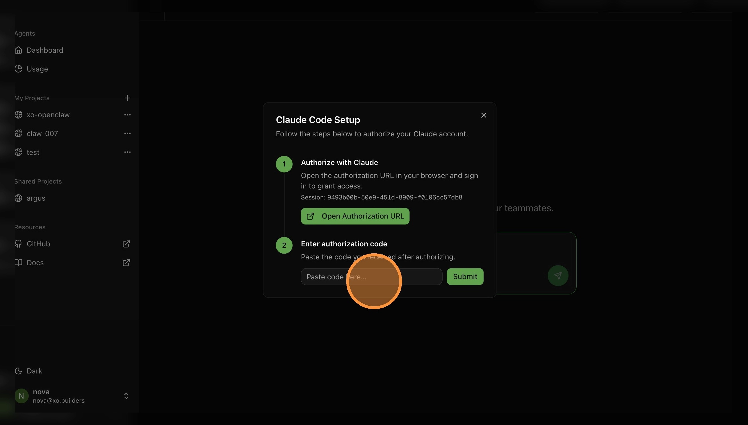 Paste the code and click Submit