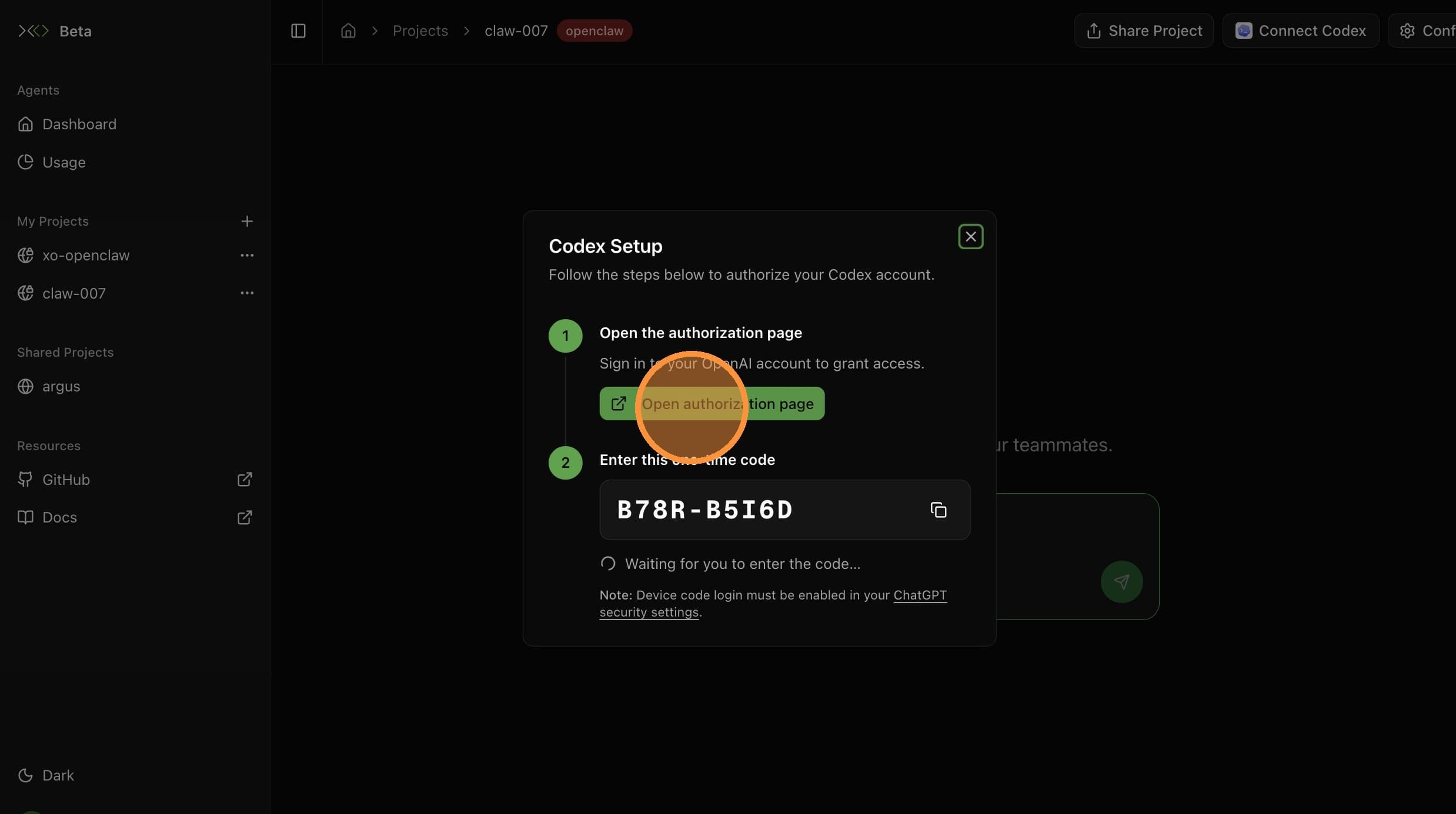 Click Open authorization page