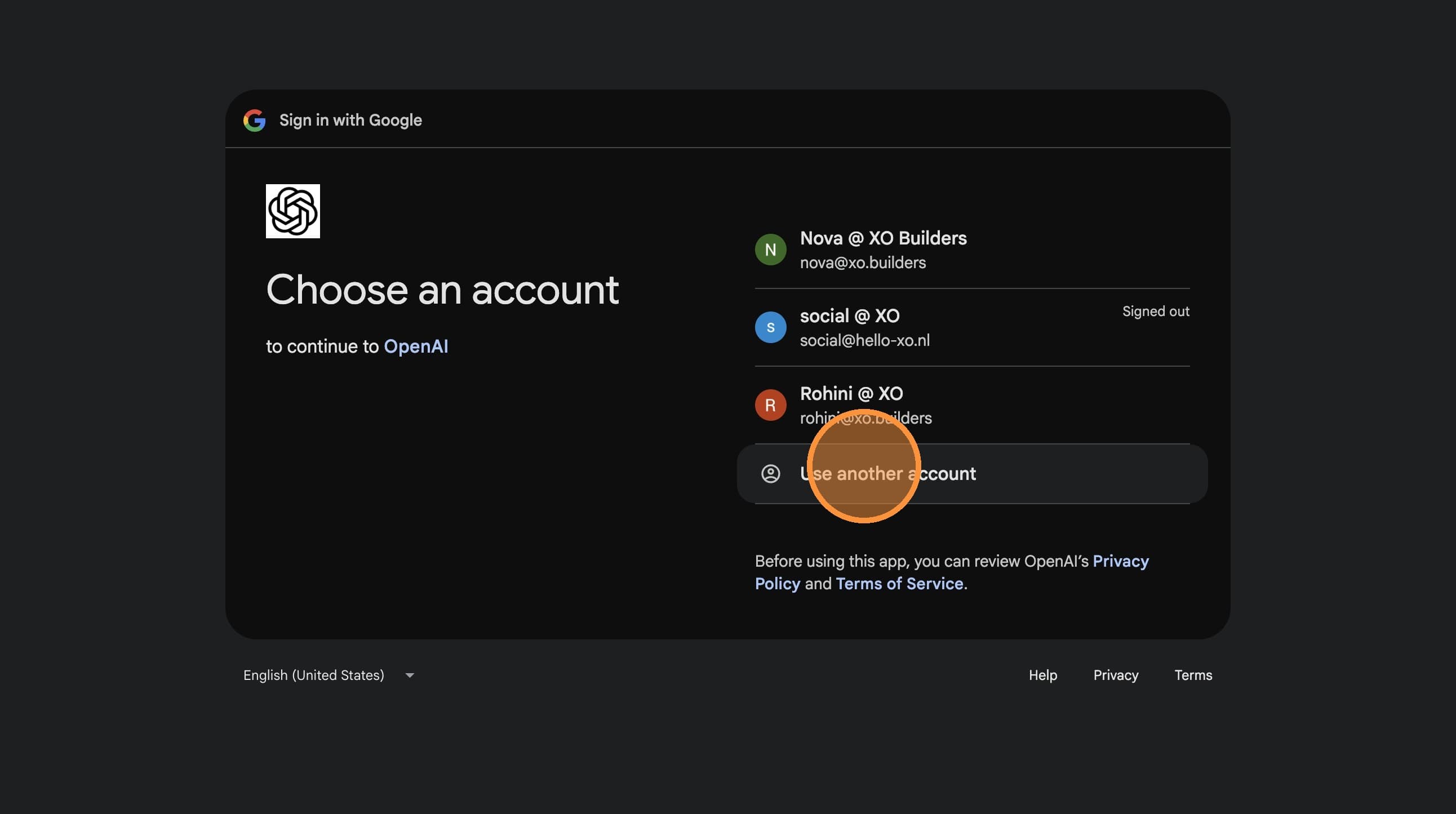 Use another account
