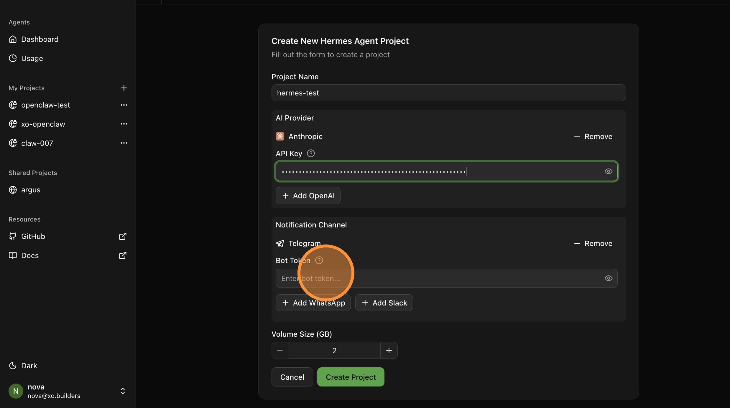 Enter your Telegram Bot Token