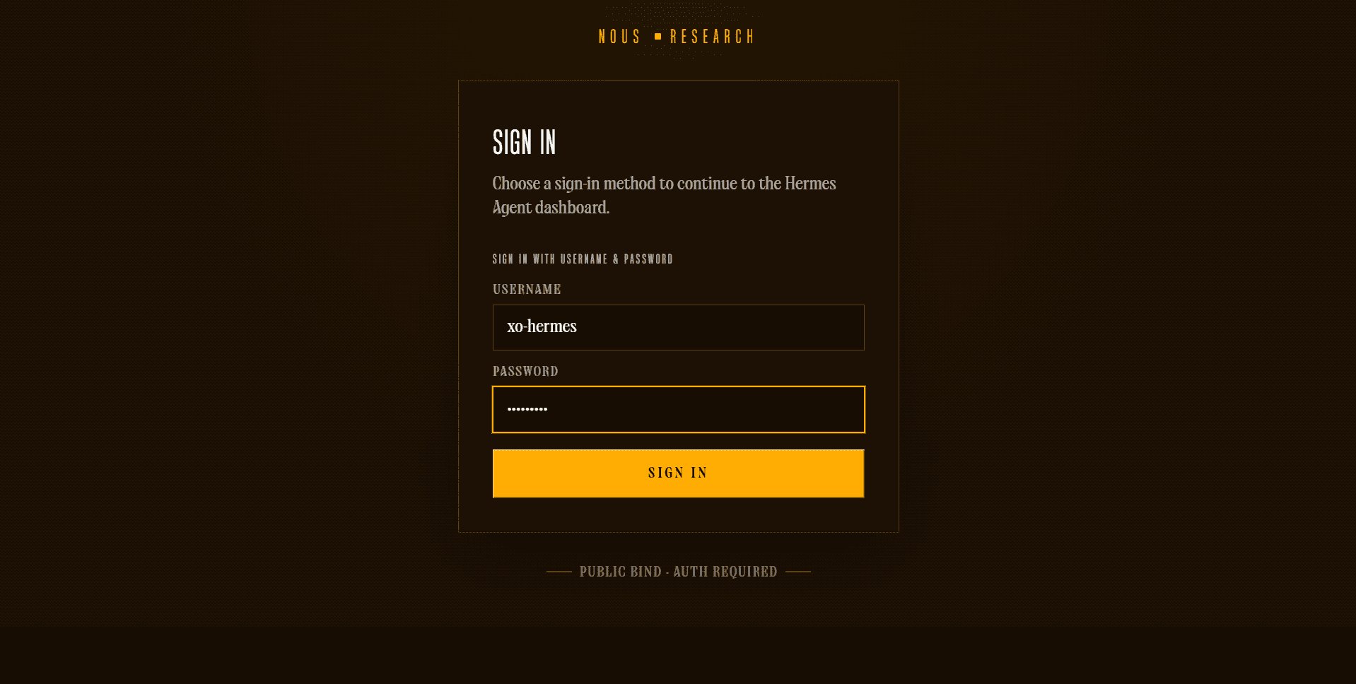 Hermes Dashboard sign-in