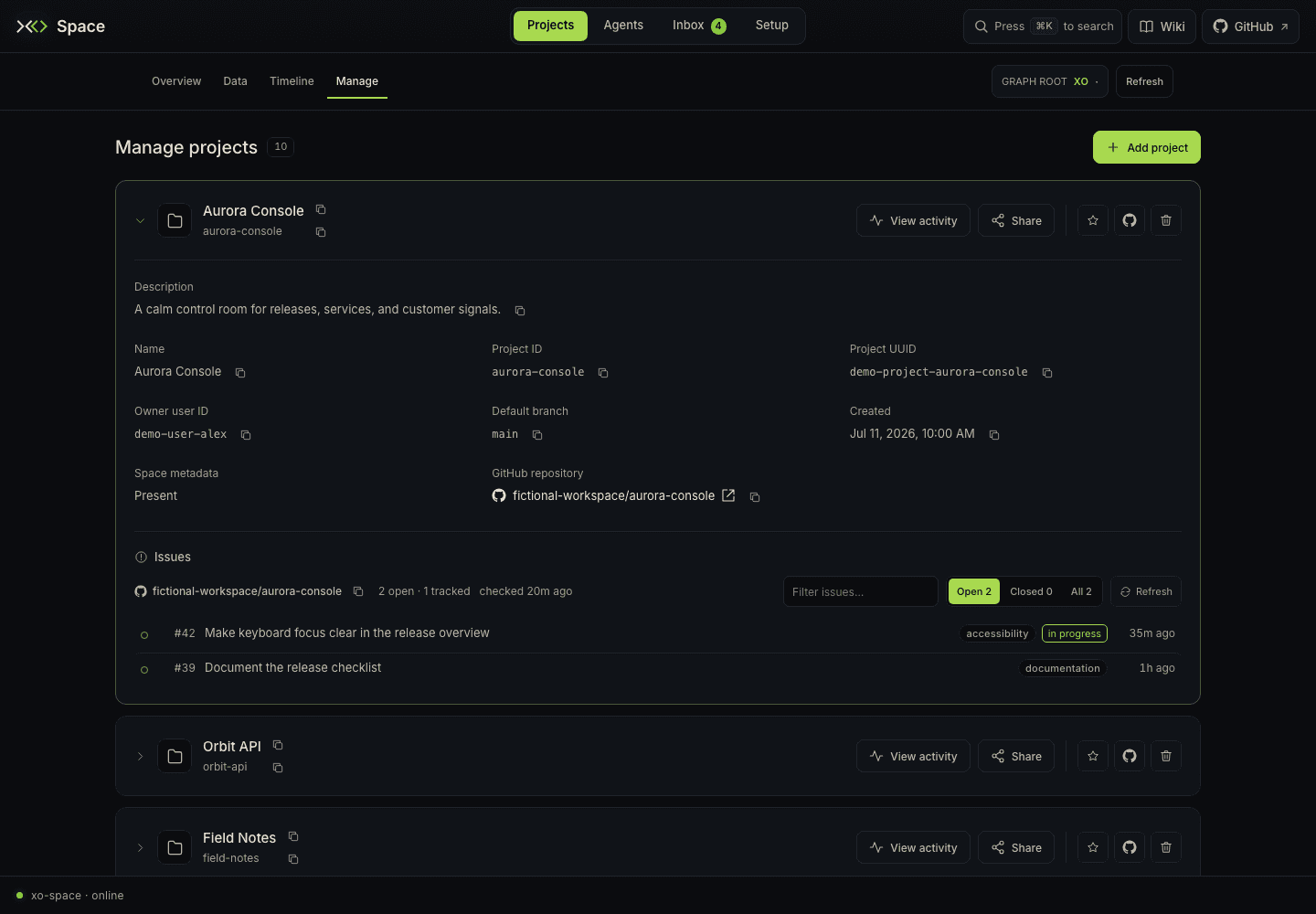 Projects Manage with project actions, metadata, and GitHub issues